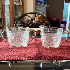 Vintage  Anchor Hocking Sandwich Glass Sugar and Creamer Set.